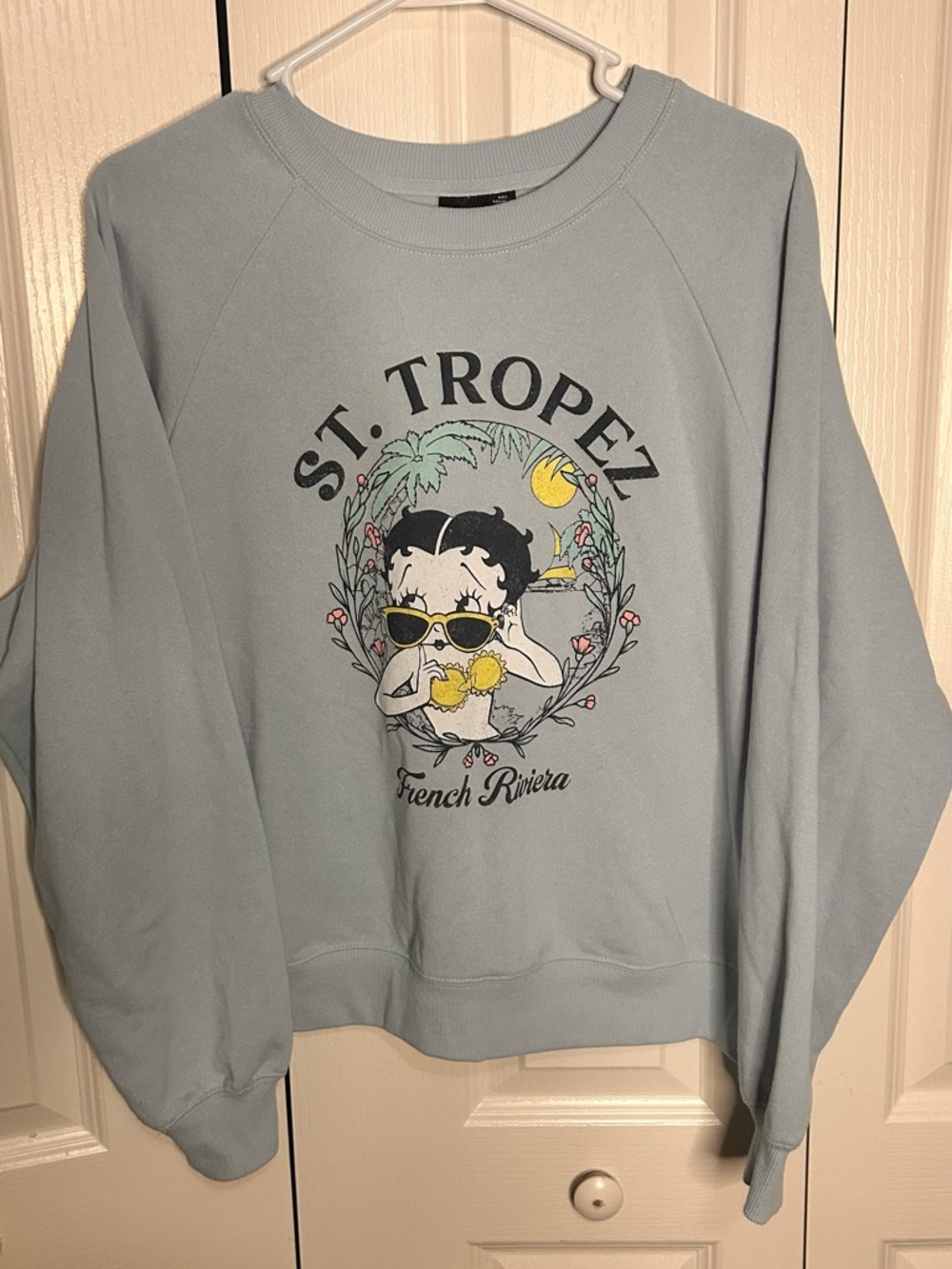 Betty Boop St. Tropez French Riviera Blue Pullover‎ Crewneck Sweatshirt Medium